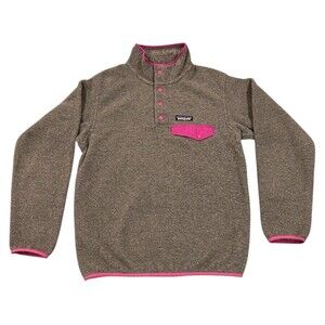 Patagonia Synchilla Sweater Womens Gray Pink Snap-T Pullover Jacket Sz XS